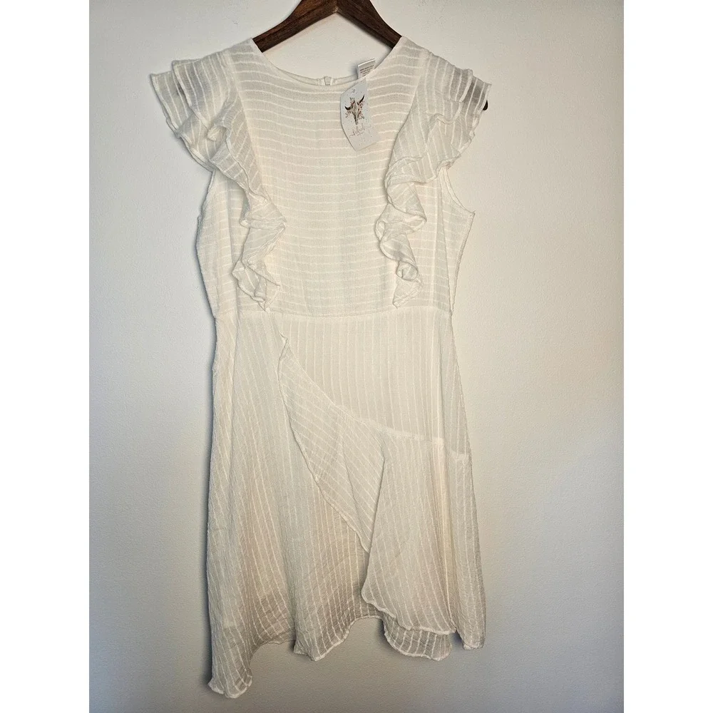 Cottagecore Esley Ruffle Tiered Mini Dress Womens Medium White Textured 65778DG